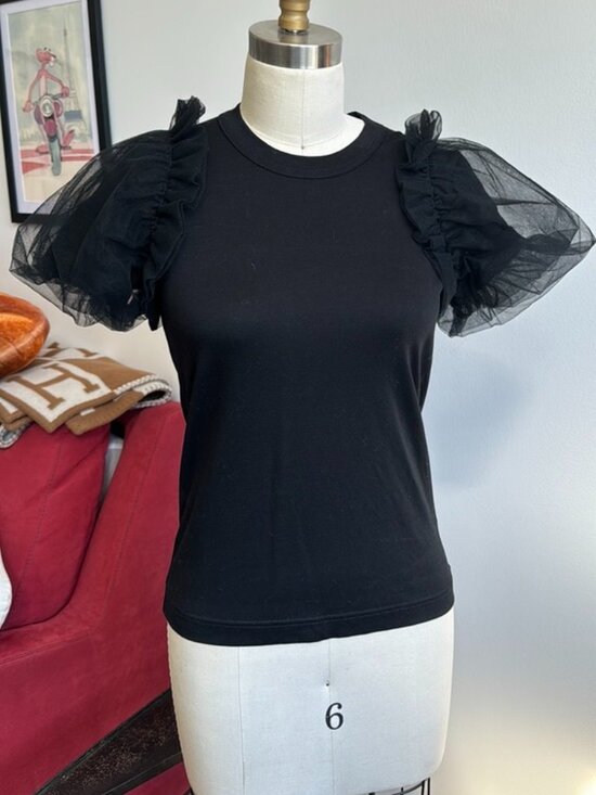 noir kei ninomiya Tops - NOIR KEI NINOMIYA Black T-shirt w/ puff sleeves